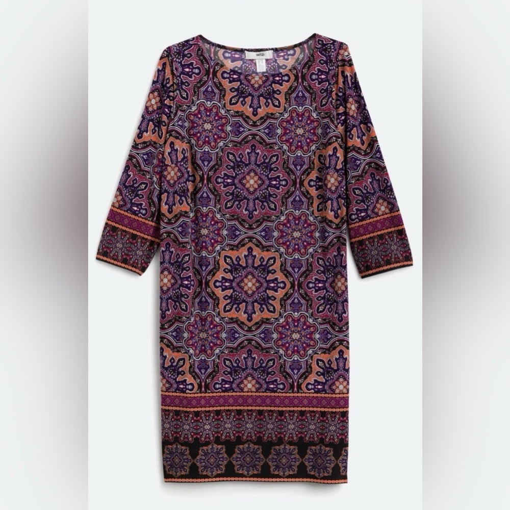 Elegant Purple Patterned Long Sleeve Dress 20W Stitch Fix